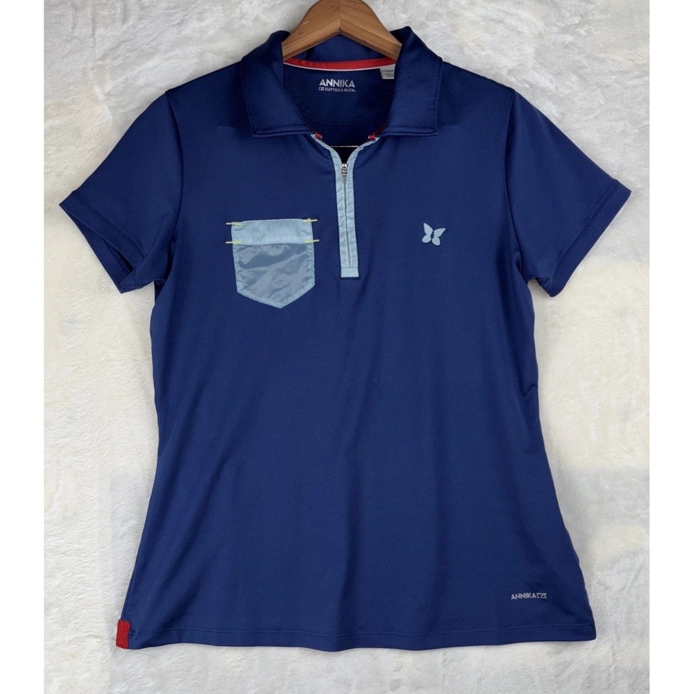 Annika Cutter & Buck Womens Golf‎ Tennis Pickleball Polo Shirt Medium Blue